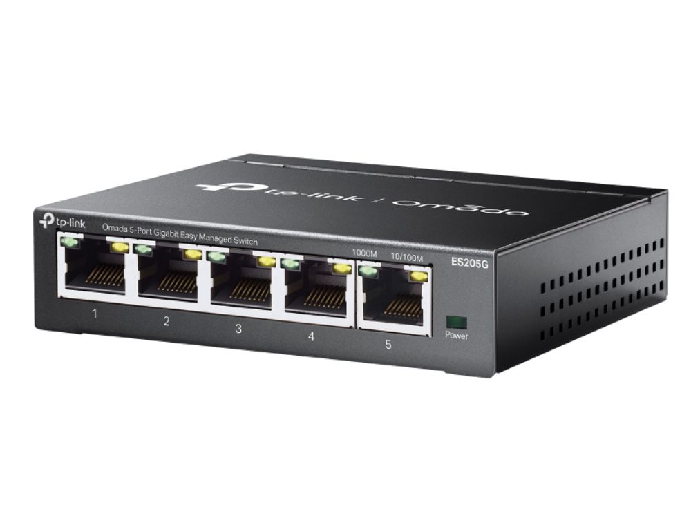 TP-Link Omada ES205G 5-Port Gigabit Easy Managed Switch voor- en zijkant