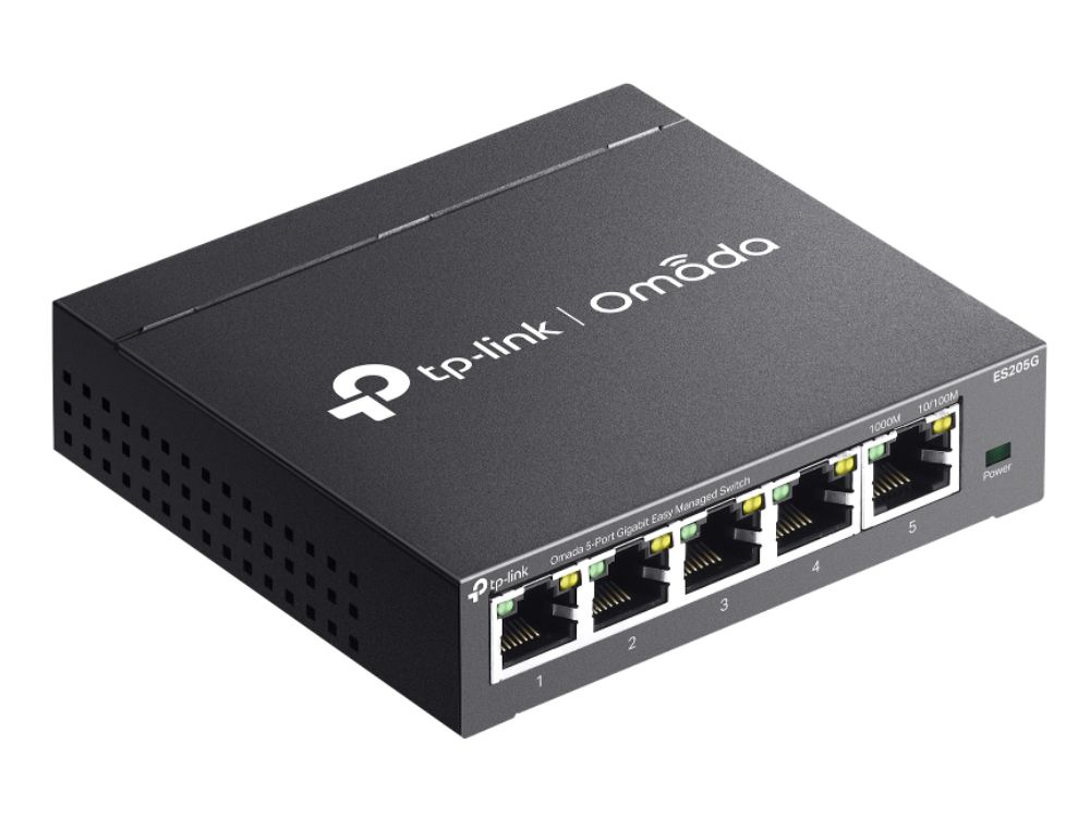 TP-Link Omada ES205G 5-Port Gigabit Easy Managed Switch bovenkant met logo