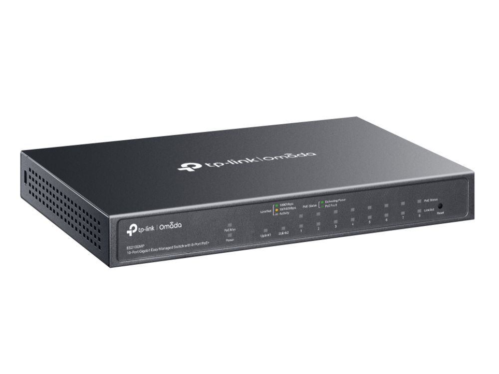 TP-Link Omada ES210GMP 10 poorts Managed Switch met 8 poorten PoE+ zijkant