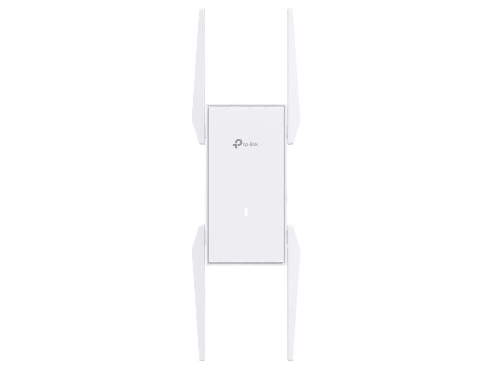 Voorkant van de TP-Link Omada EAP673-Extender wall-plate mesh WiFi 6 versterker met externe antennes