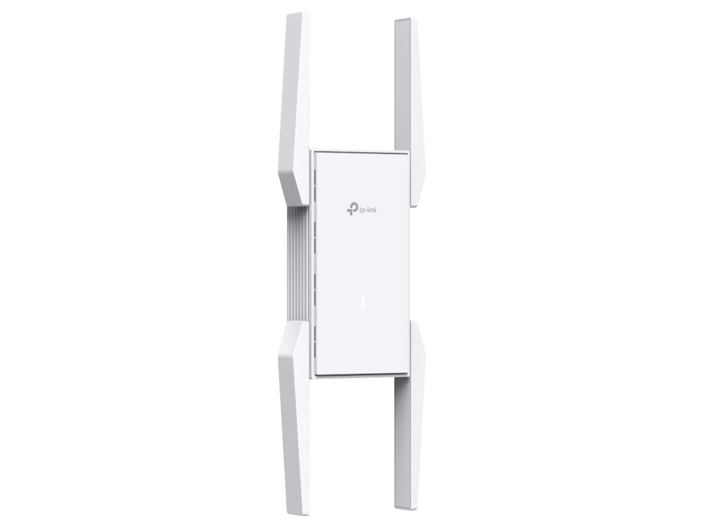 Linker zijkant en voorkant van de TP-Link Omada EAP673-Extender wall-plate mesh WiFi 6 versterker met externe antennes