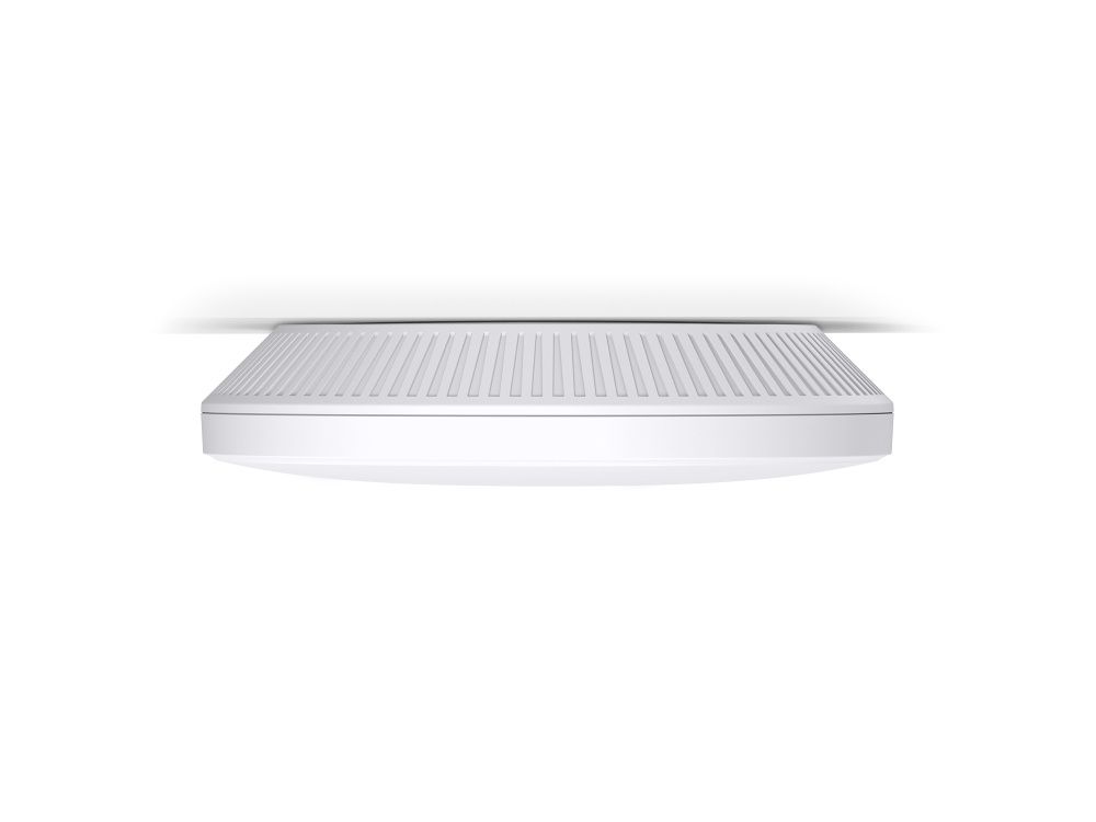 Het Omada by TP-Link EAP723 indoor WiFi 7 access point geplaatst aan een plafond