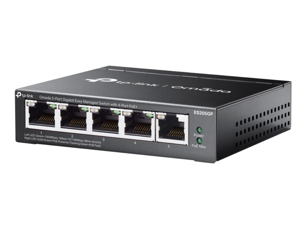 TP-Link Omada ES205GP 5-Port Gigabit Easy Managed Switch zijkant met poorten