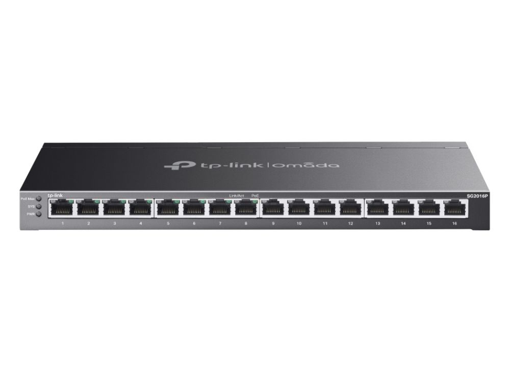 TP-Link Omada TL-SG2016P 16-Poorts Gigabit PoE+ Managed Switch voorkant ethernetpoorten