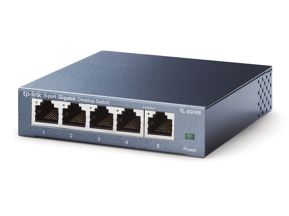 TP-Link SG105 5-poorts Gigabit Desktop Switch voorkant en zijkant