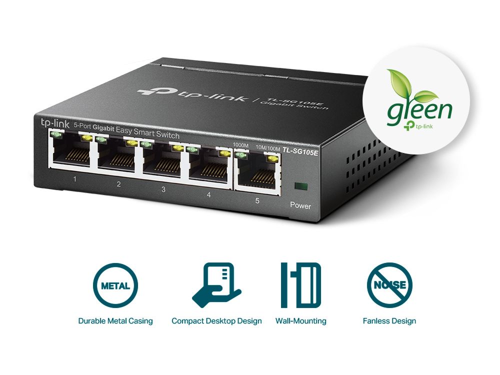 TP-Link TL-SG105E 5-Poorts Gigabit Smart Switch Green