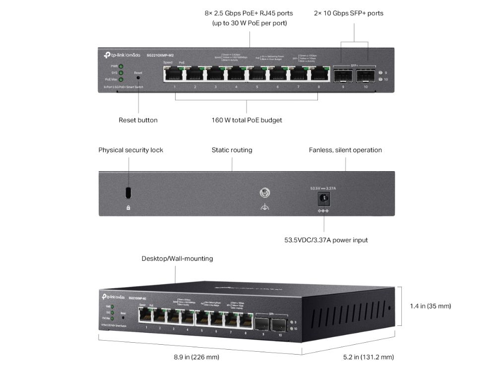 TP-Link Omada SG2210XMP-M2 8-poorts 2.5G Smart Switch met 8x PoE+ (160W) features eigenschappen