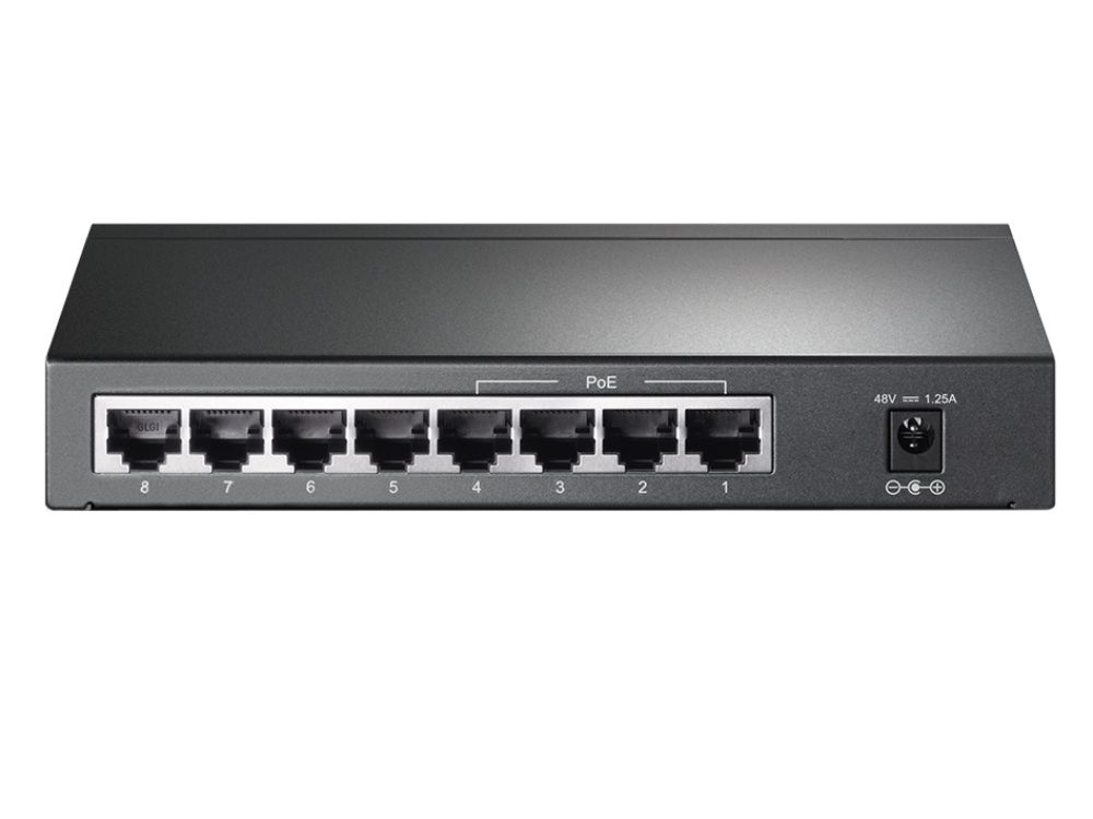 TP-Link TL-SG1008P 8-Poorts Gigabit PoE Switch voorkant ethernetpoorten