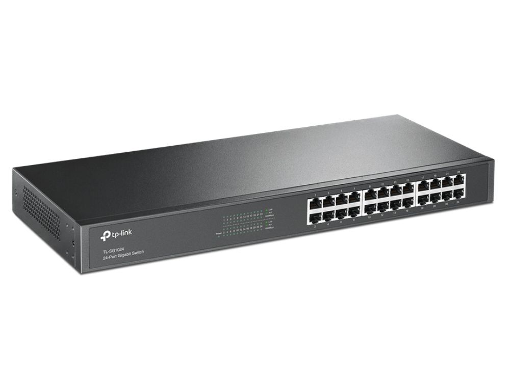 TP-Link TL-SG1024 24-Poorts Gigabit Switch voorkant en zijkant met aansluitingen