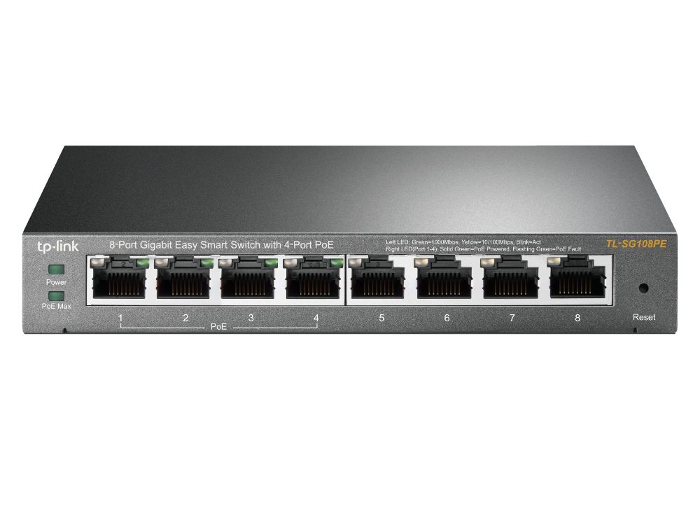 TP-Link TL-SG108PE 8-Poorts Gigabit Smart Switch met 4x PoE+ voorkant