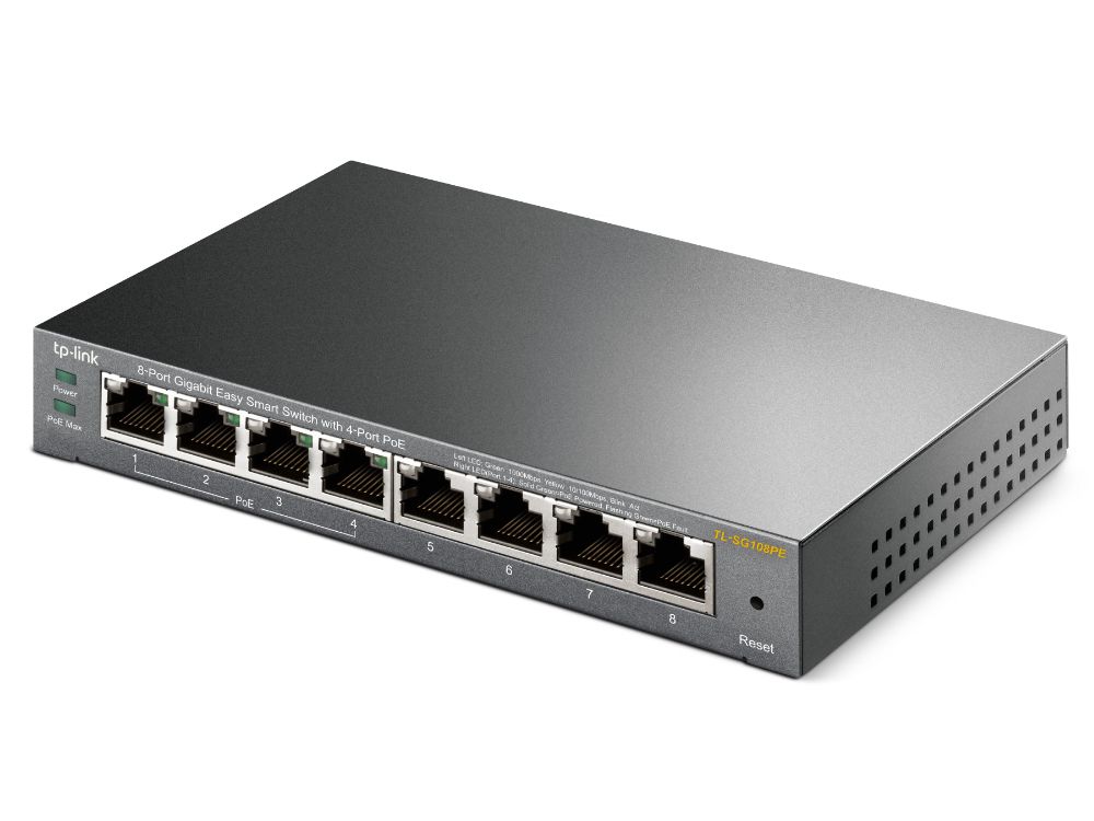 TP-Link TL-SG108PE 8-Poorts Gigabit Smart Switch met 4x PoE+ bovenkant