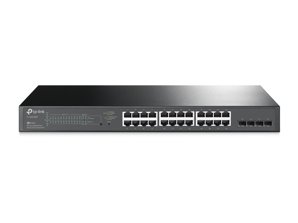 Voorkant van de TP-Link Omada TL-SG2428P 28-poorts managed switch met Gigabit poorten en PoE+