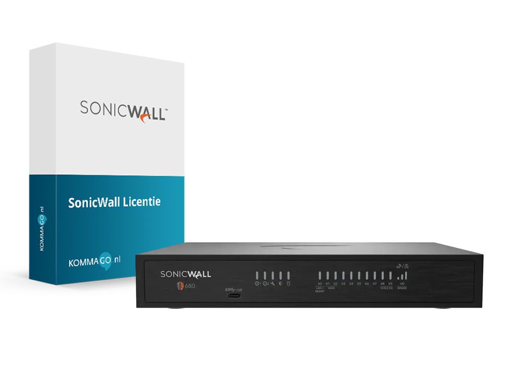 Voorkant van de SonicWall TZ680 firewall met status leds