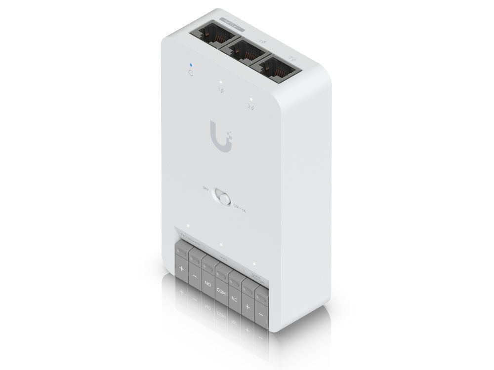 Ubiquiti Access Door Hub Mini productfoto voorkant bovenkant ethernetaansluitingen