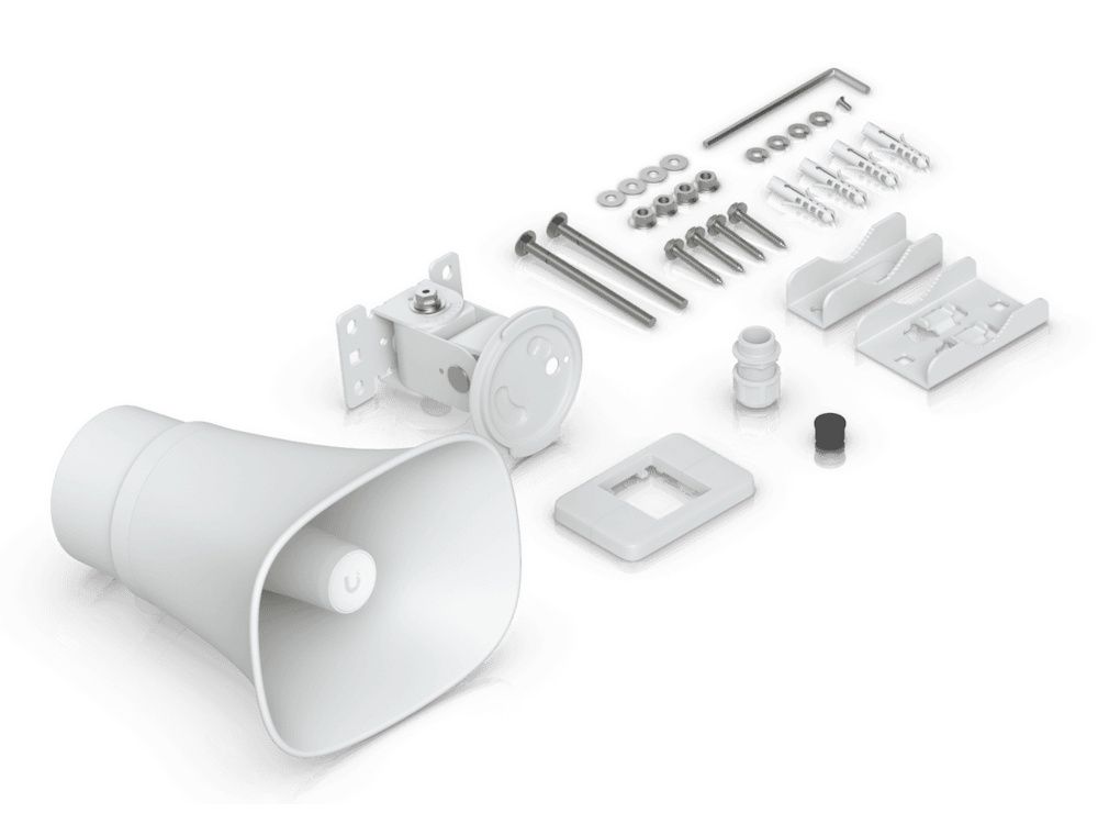 Verpakkingsinhoud van de Ubiquiti AI Horn Speaker
