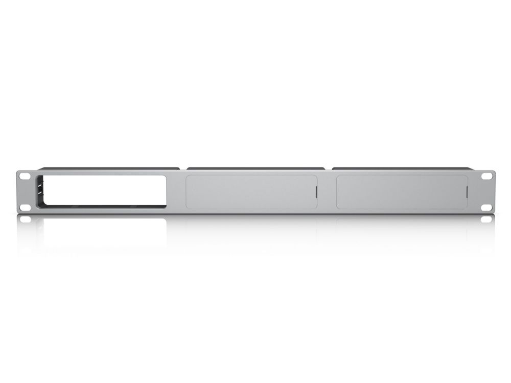 Bovenkant en voorkant van de Ubiquiti AI Key Rack Mount 1U (UACC-AI-Key-RM) met ruimte voor 3 AI Keys