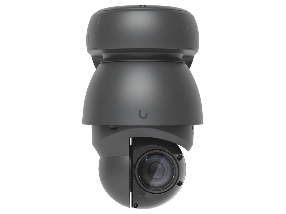 Voorkant van de Ubiquiti AI PTZ Industrial IP-camera (AI PTZ-B) met 4K resolutie en AI en 22x optische zoom