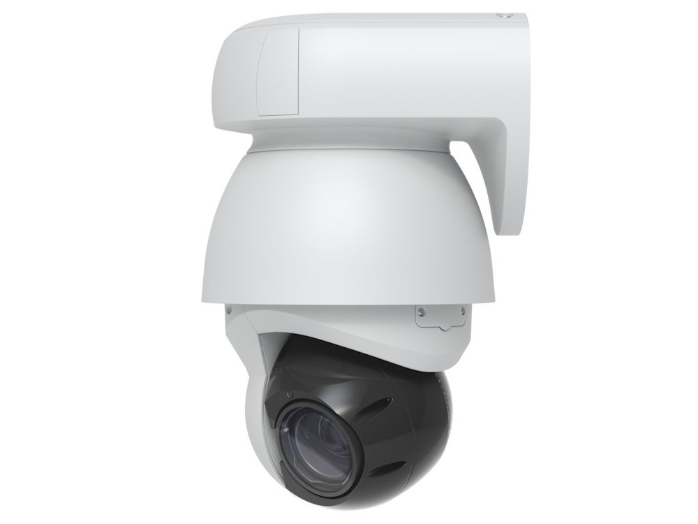 Rechter zijkant van de Ubiquiti AI PTZ Industrial IP-camera (AI PTZ-W) met muurbeugel