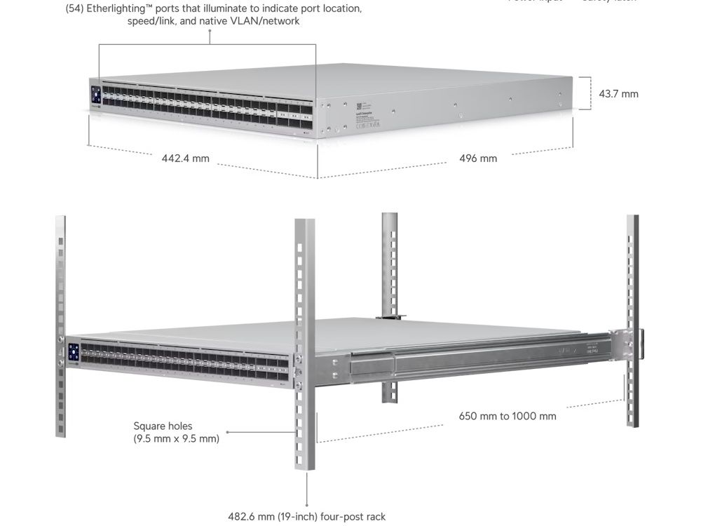 Specificaties van de rackmountable Ubiquiti UniFi Enterprise Campus Aggregation switch met Etherlighting poorten