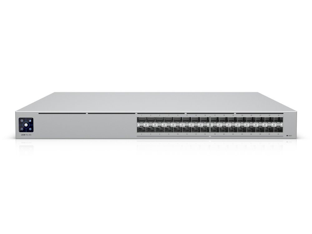 Voorkant en bovenkant van de Ubiquiti Pro XG Aggregation Etherlighting Switch (USW-Pro-XG-Aggregation)
