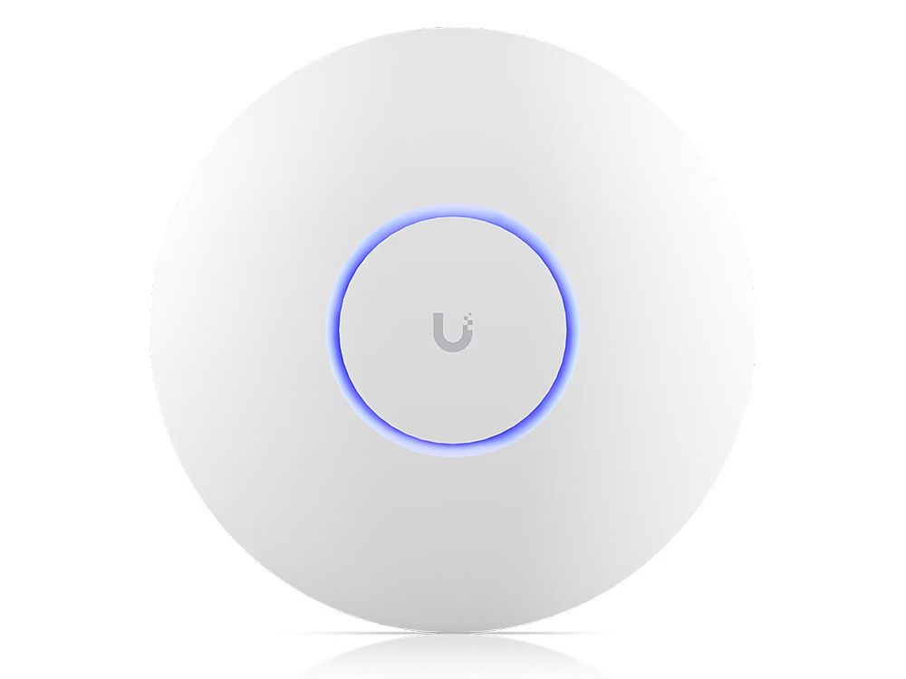 Voorkant van het Ubiquiti UniFi U7-Pro indoor WiFi 7 access point met Ubiquiti logo