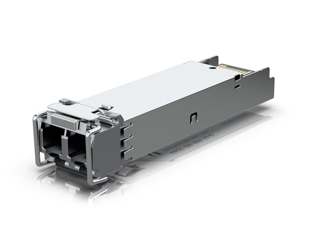 Zijkant en bovenkant van de Ubiquiti UACC-OM-MM-1G-D die een 1G Multi-Mode Optical Module is