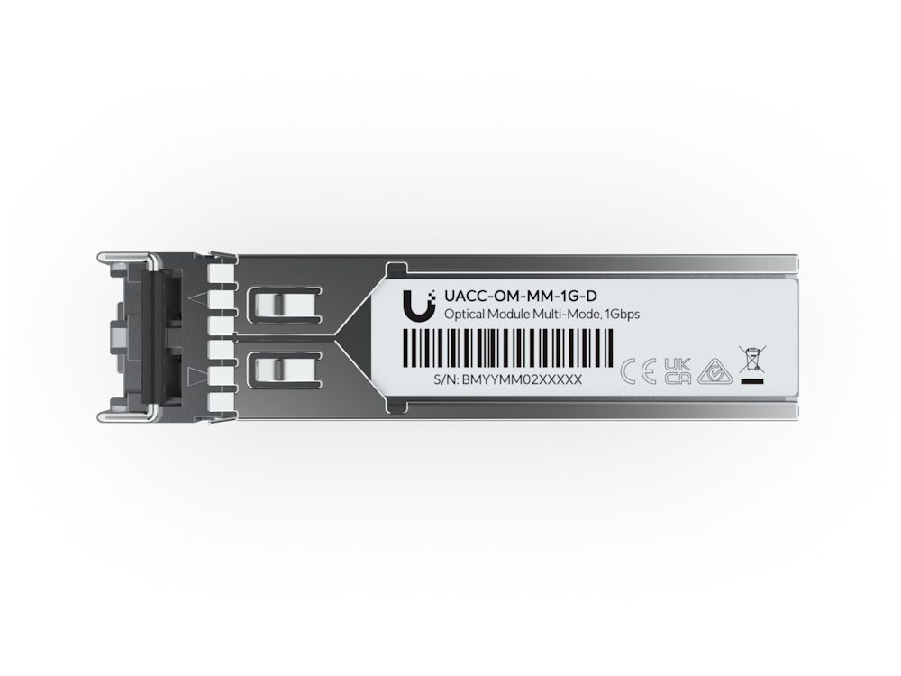 Onderkant van de Ubiquiti UACC-OM-MM-1G-D die een 1G Multi-Mode Optical Module is
