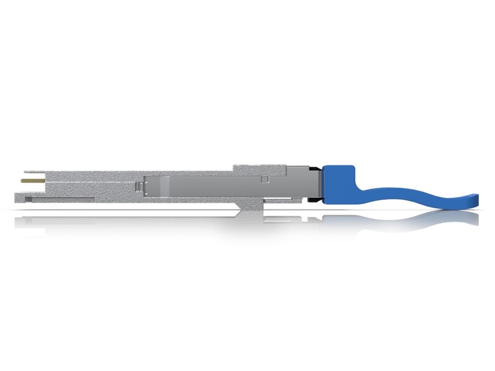 Zijkant van de Ubiquiti UACC-OM-QSFP28-LR4 die een 100G LR4 Single-Mode Optical Module is