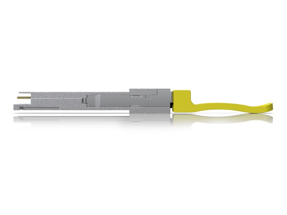 Zijkant van de Ubiquiti UACC-OM-QSFP28-PSM4 die een 100G PSM4 Single-Mode Optical Module is