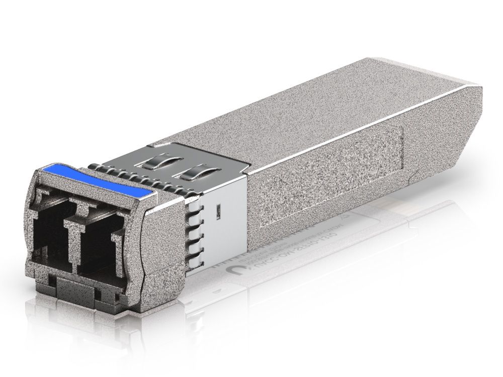 Bovenkant van de Ubiquiti 10G CWDM Single-Mode SFP+ Module (UACC-OM-SFP10-1310) met een blauwe markering