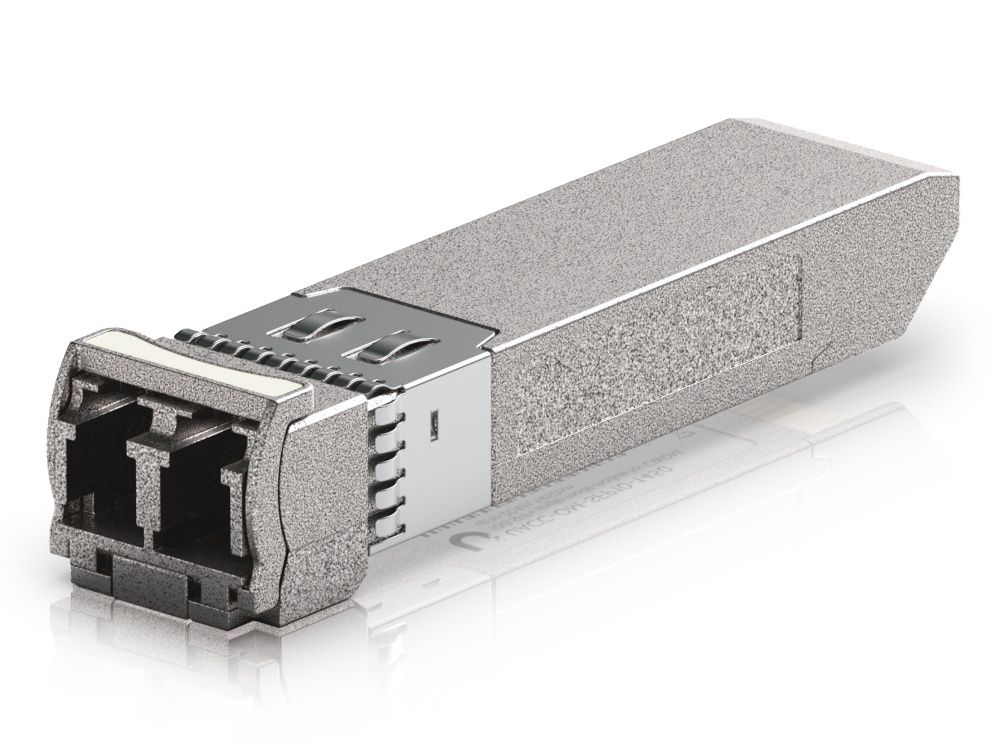 Bovenkant van de Ubiquiti 10G CWDM Single-Mode SFP+ Module (UACC-OM-SFP10-1450) met een off-white of lichtgele markering