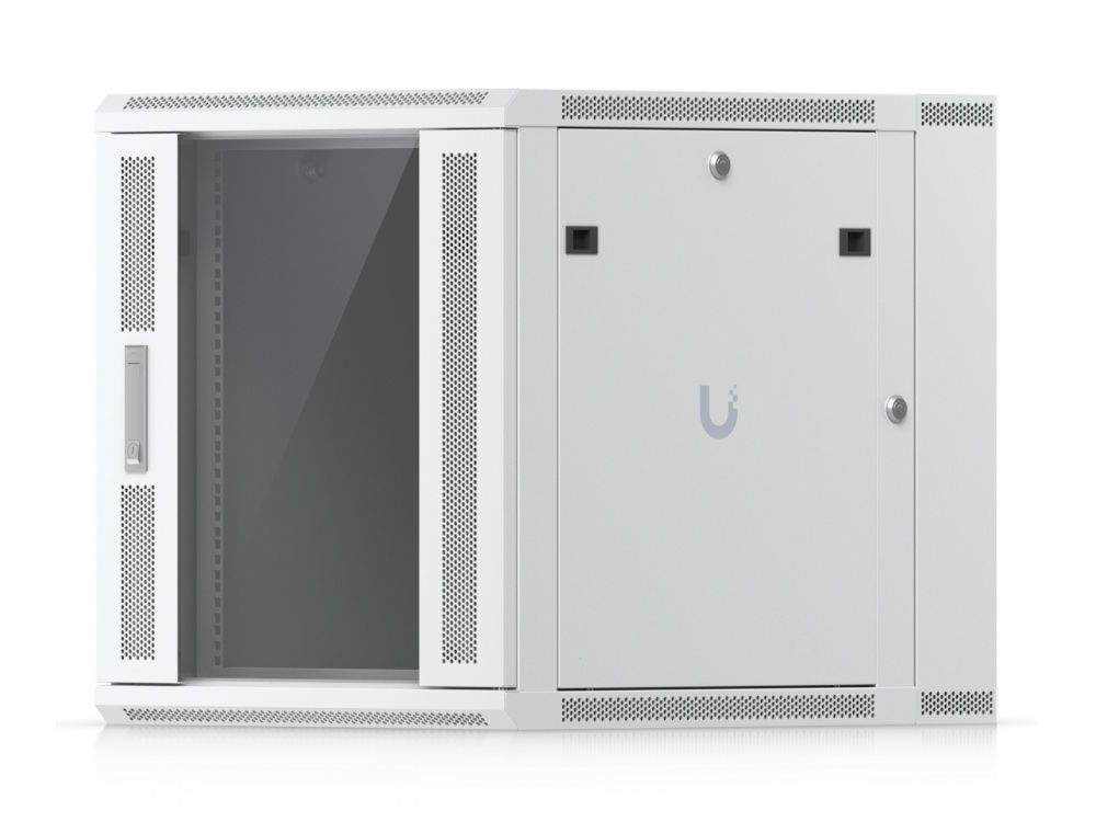 Zijkant en voorkant van het Ubiquiti UniFi 12U Rack Cabinet (UACC-Rack-12U-Wall)