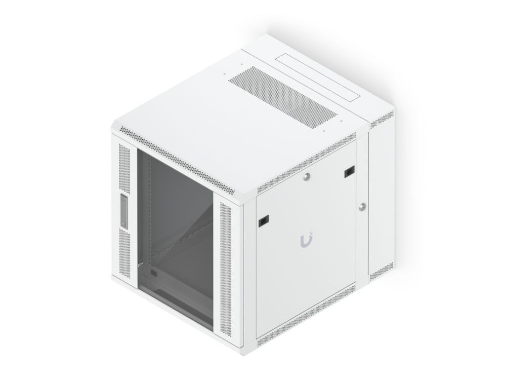 Het Ubiquiti UniFi 12U Rack Cabinet (UACC-Rack-12U-Wall) aan de wand gemonteerd