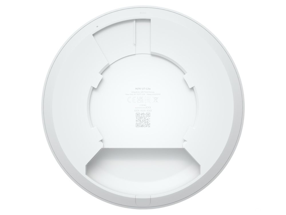 Achterkant van het compacte Ubiquiti UniFi 7 Lite indoor WiFi 7 access point