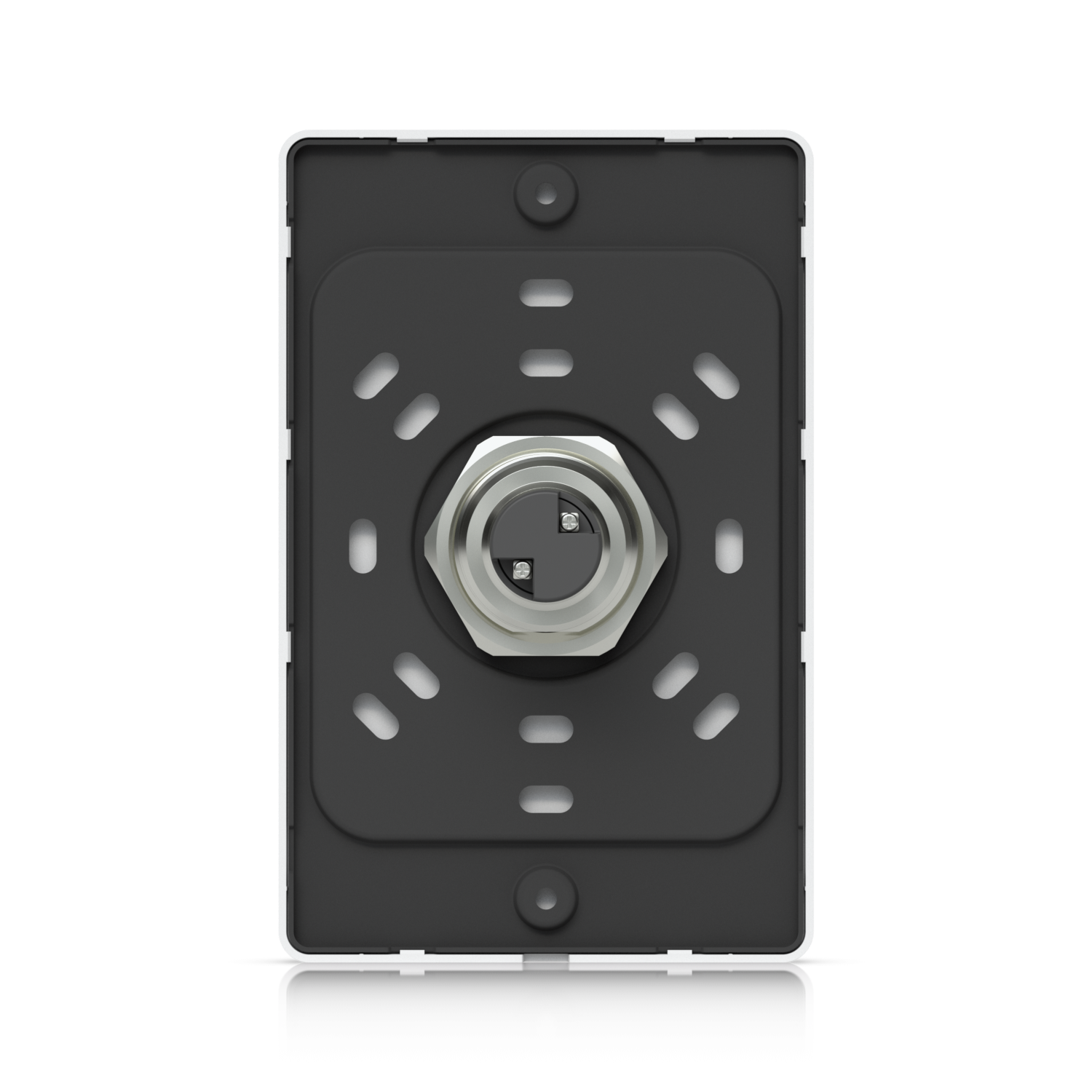 Achterkant van de Ubiquiti UniFi Access Button met zwarte frontplaat