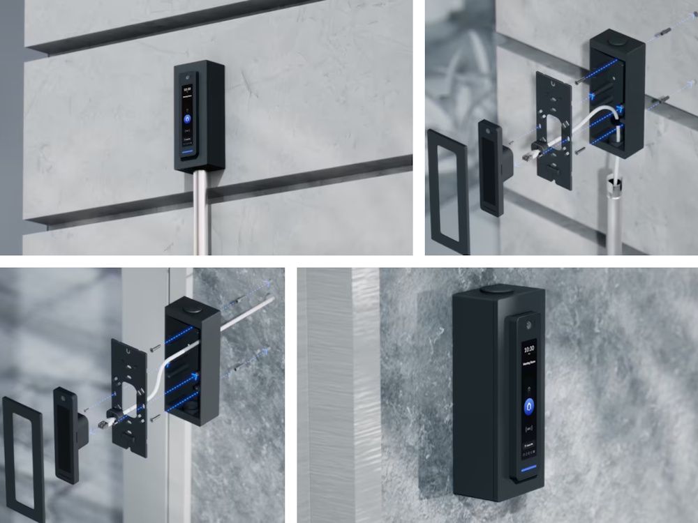 Installatievoorbeelden van UniFi Access Readers geïnstalleerd met een Ubiquiti UniFi Access Reader Pro Junction Box (zwart)