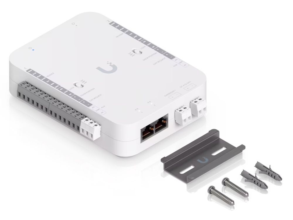 Verpakkingsinhoud van de Ubiquiti UniFi Access Retrofit Hub voor Wiegand en UniFi Retrofit Readers