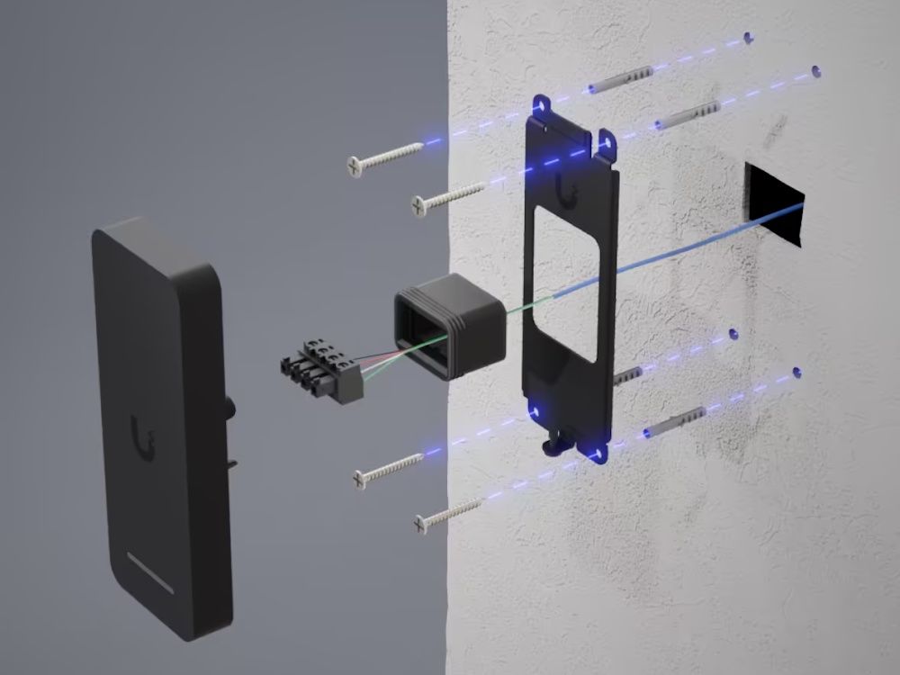 Muurmontage installatie van de Ubiquiti UniFi Access Retrofit Reader voor toegangscontrole