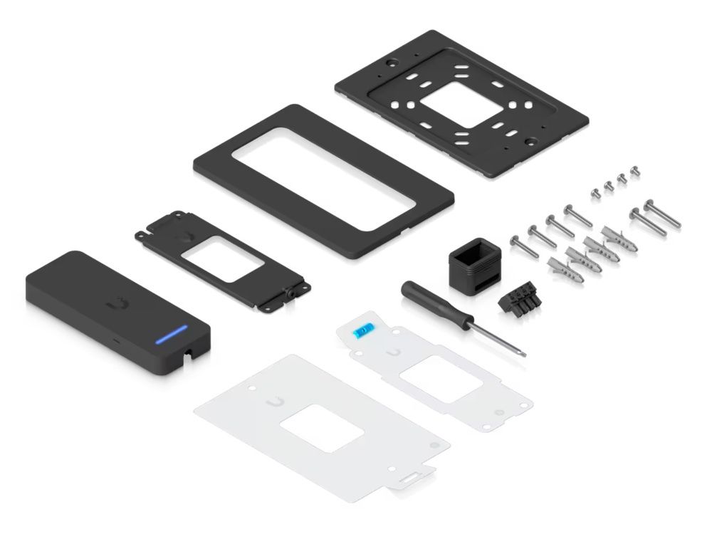 Verpakkingsinhoud van de Ubiquiti UniFi Access Retrofit Reader voor toegangscontrole