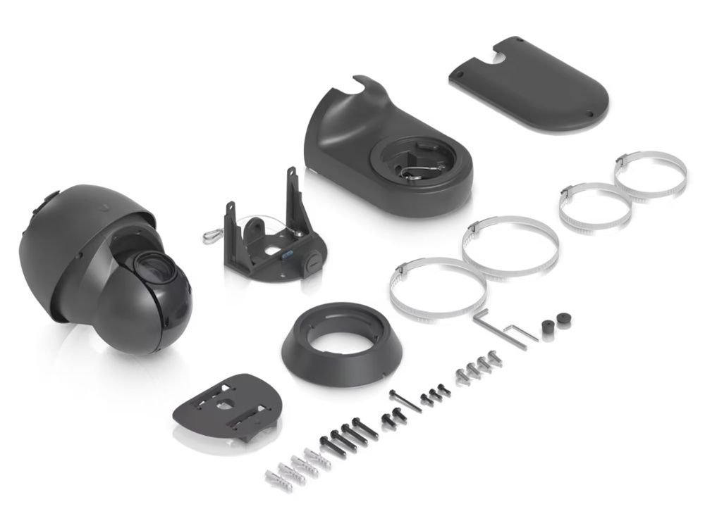 Verpakkingsinhoud van de Ubiquiti AI PTZ Precision (UVC-AI-PTZ-Precision-B) PTZ camera met 31x optische zoom