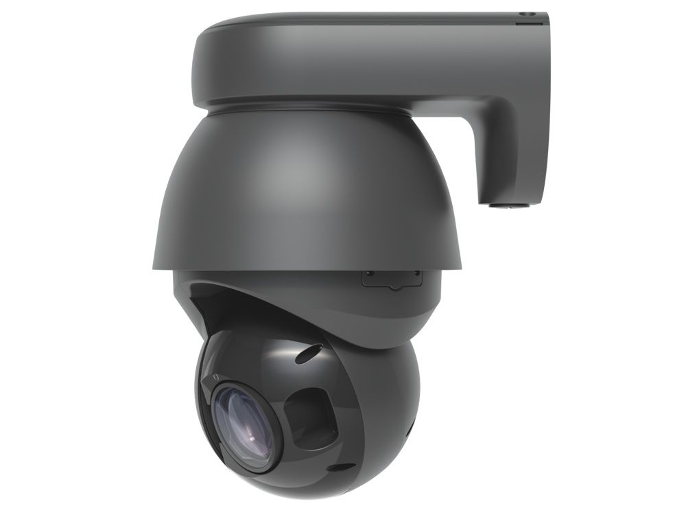 De Ubiquiti AI PTZ Precision (UVC-AI-PTZ-Precision-B) PTZ camera met muurbeugel gemonteerd