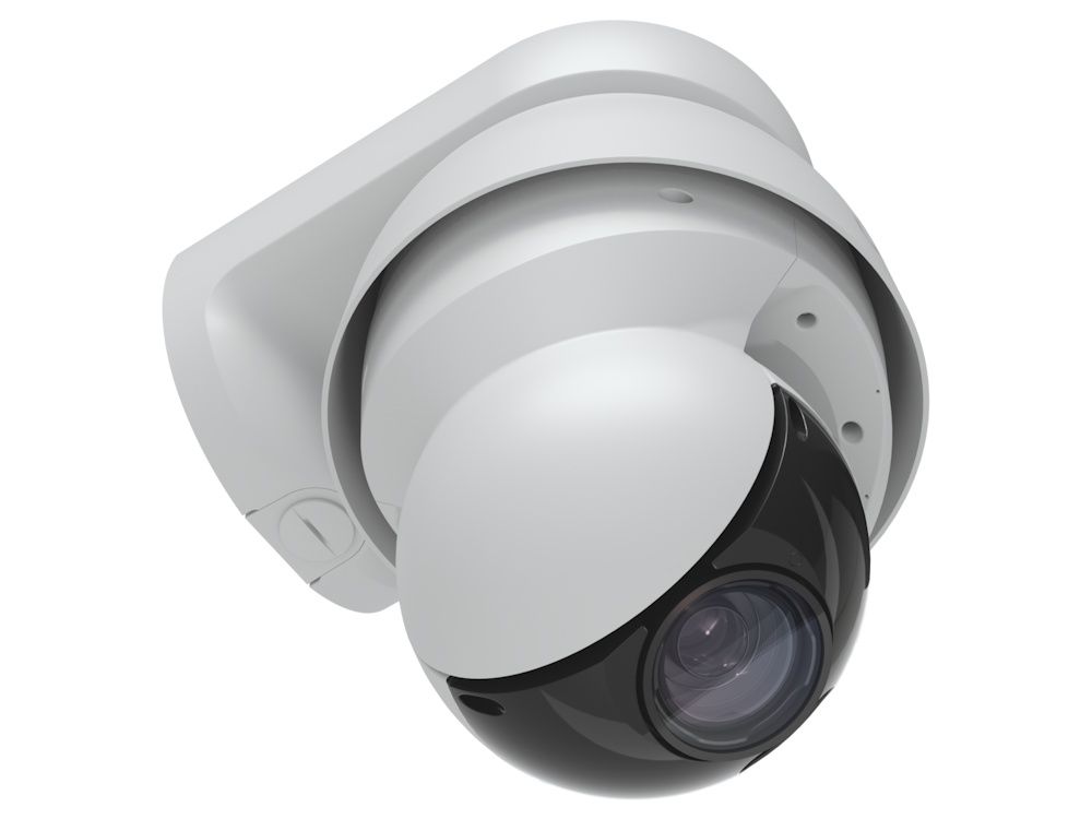De Ubiquiti AI PTZ Precision (UVC-AI-PTZ-Precision-W) PTZ camera met 31x optische zoom schuin vanaf onder