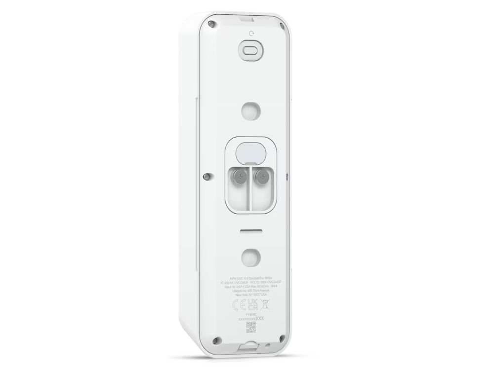 Schuine achterkant van de Ubiquiti UniFi Protect G4 Doorbell Pro videodeurbel