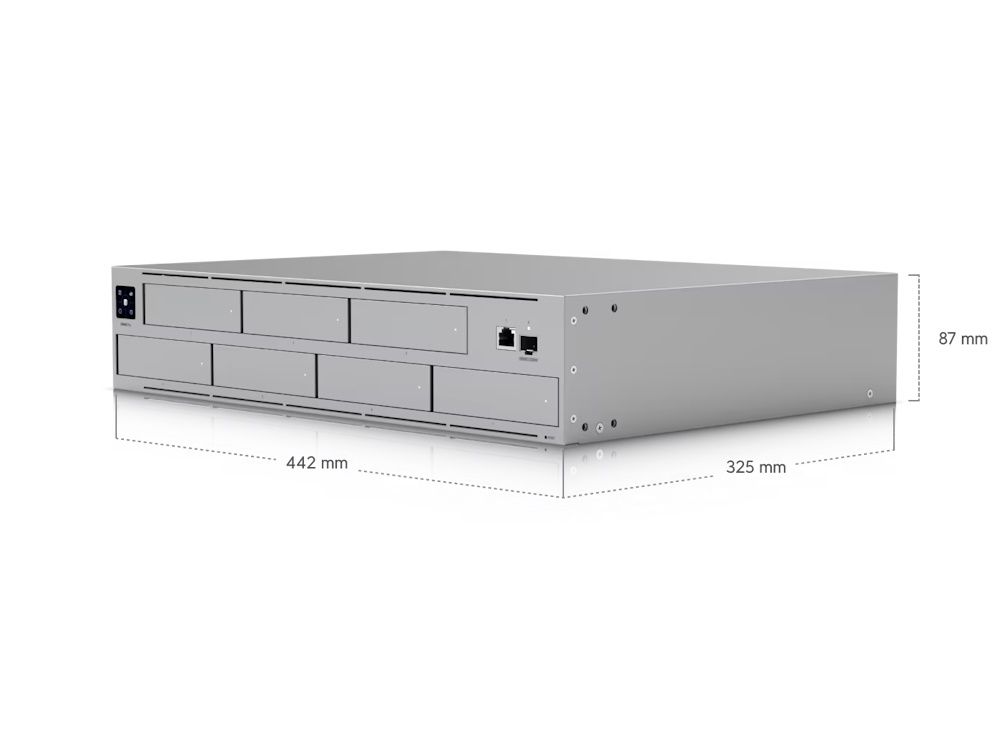 Afmetingen van de 2U 7-bay Ubiquiti UniFi NAS Pro (UNAS Pro)