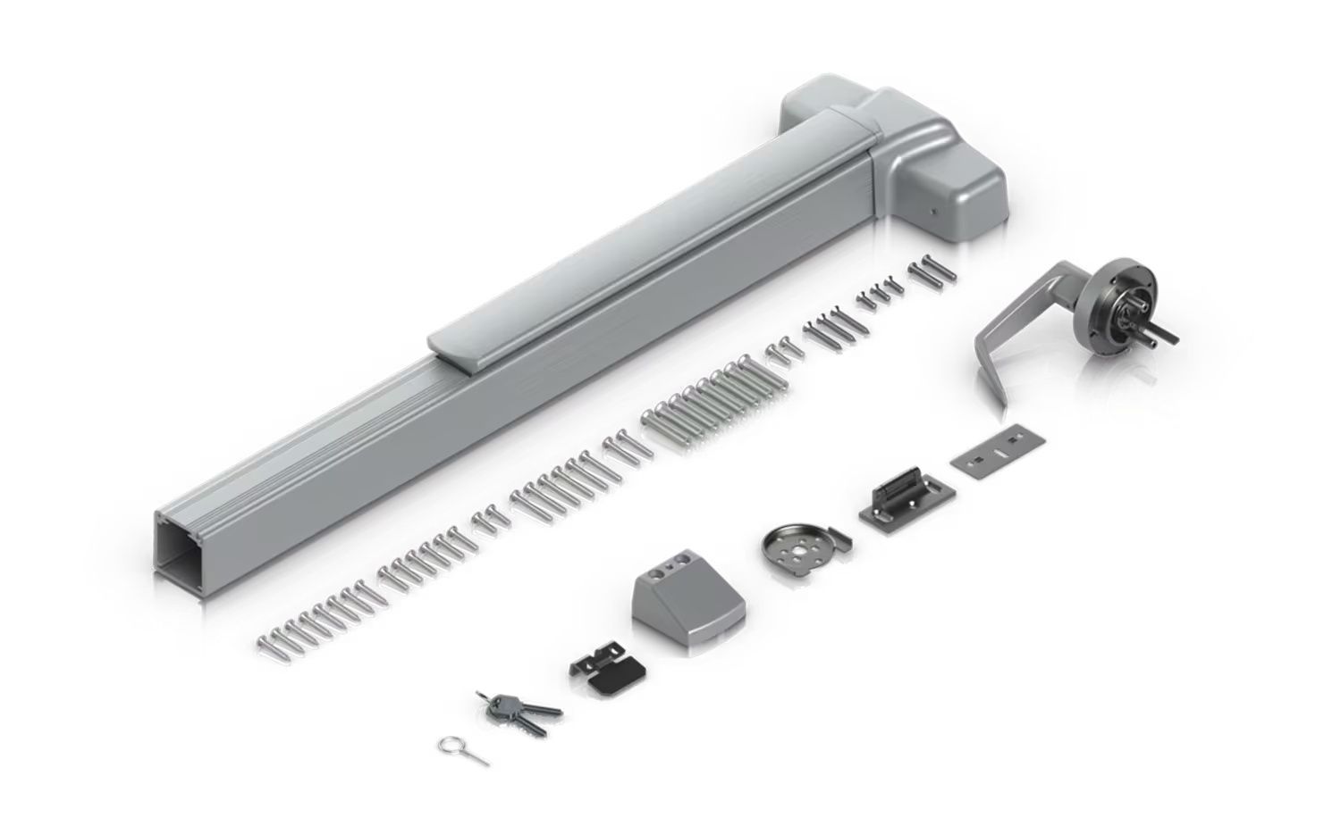 Verpakkingsinhoud van de Ubiquiti UniFi Panic Bar paniekbalk voor nooduitgangen