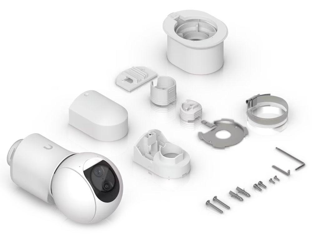 Verpakkingsinhoud van de Ethernetpoort voor PoE+ voeding op de Ubiquiti UniFi Protect G6 PTZ (UVC-G6-PTZ-W) 4K PTZ-camera voor buiten