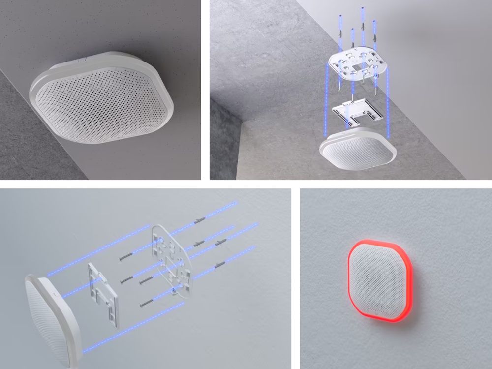 Voorbeelden van een geïnstalleerde Ubiquiti UniFi SuperLink Siren