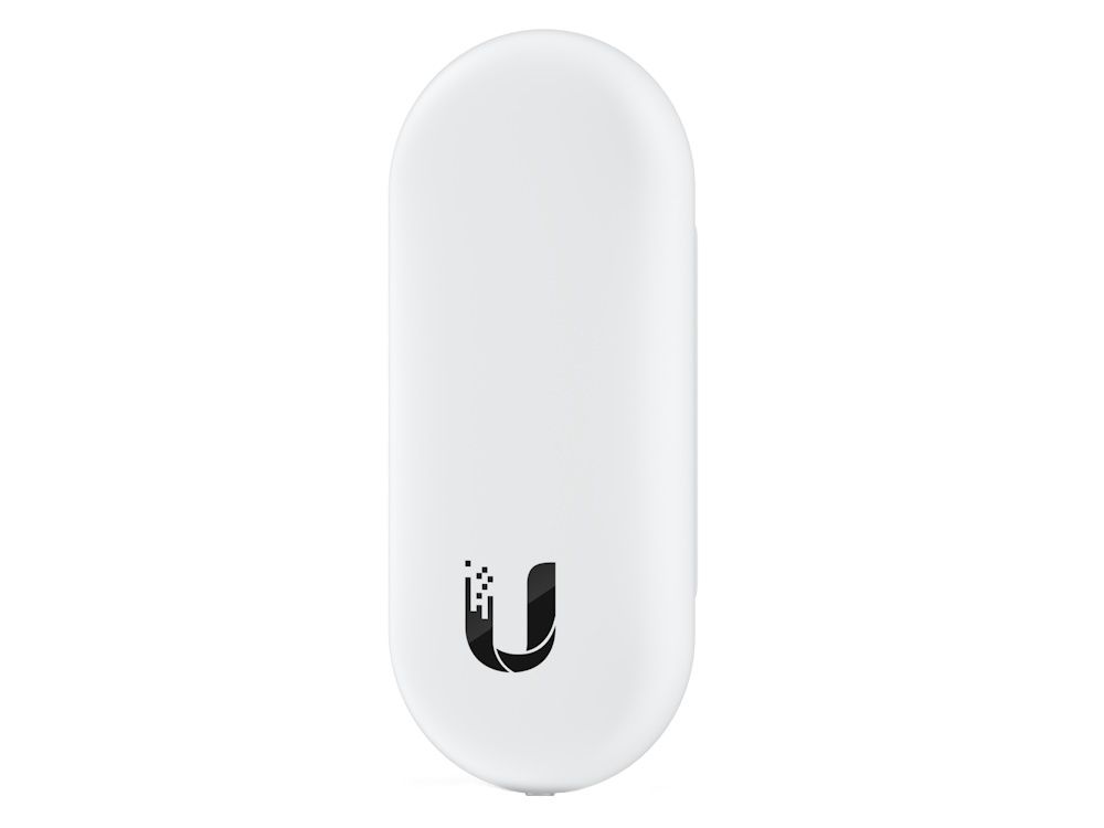 Rechter zijkant en voorkant van de Ubiquiti UniFi Reader Lite NFC kaartlezer voor toegangscontrole