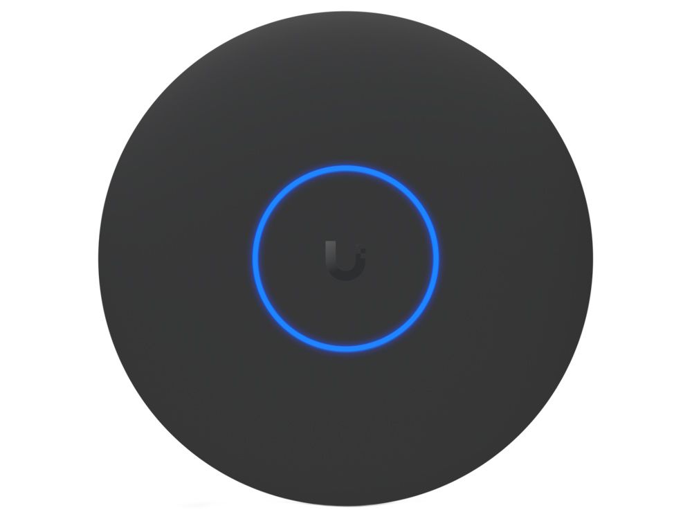 Voorkant van het Ubiquiti UniFi U7 Pro XG Indoor WiFi 7 Access Point met het Ubiquiti logo