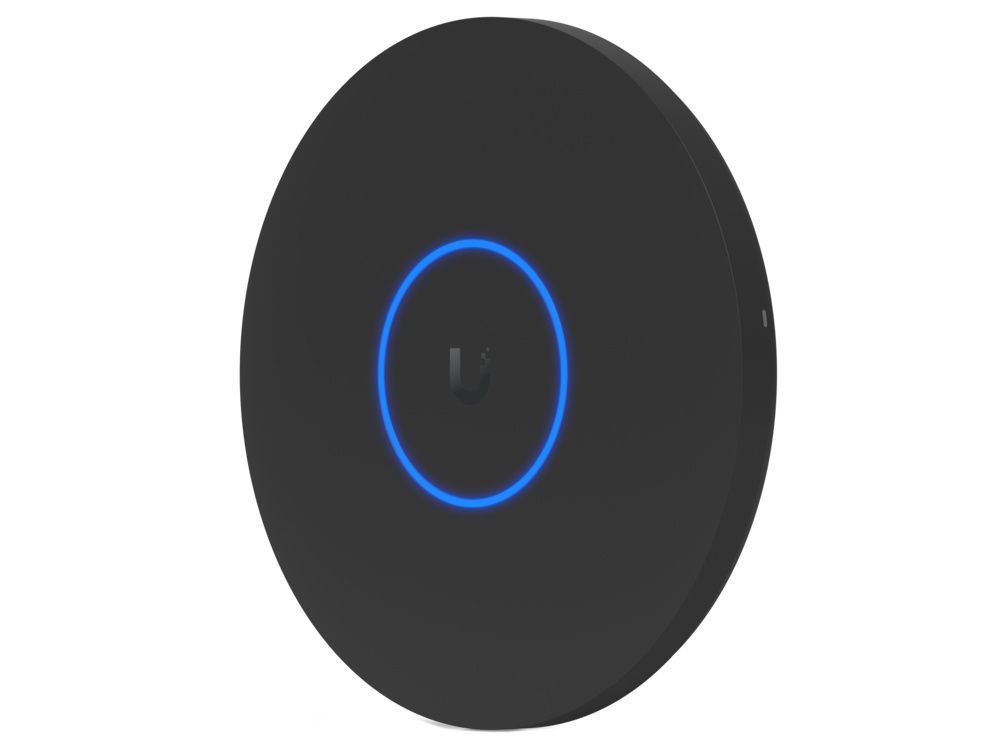 Rechter zijkant en voorkant van het Ubiquiti UniFi U7 Pro XG Indoor WiFi 7 Access Point